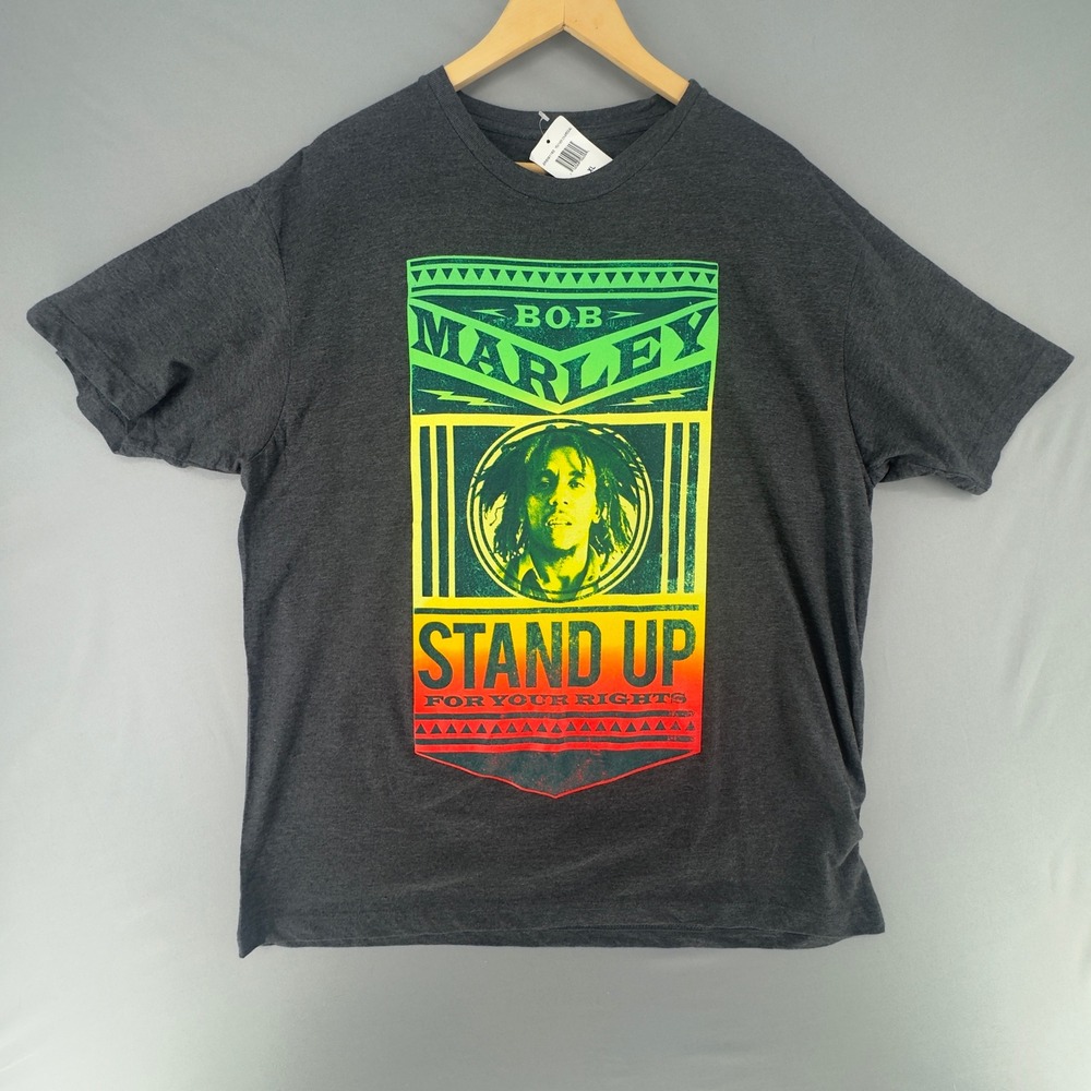 NWT Zion Rootswear Bob Marley Stand Up For Your Rights Heather Charcoal Tee XL